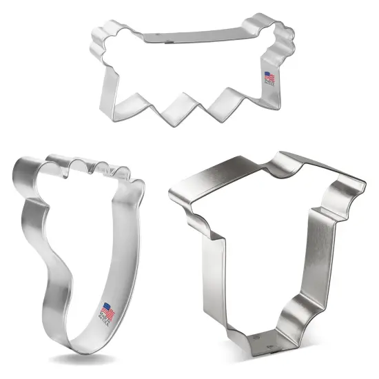 CookieCutter.com Baby Cookie Cutter 3 Piece Set, 4 in, Banner, Bodysuit, Tin Plate Steel, USA {4}