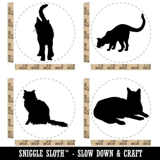 Cat Solid Silhouettes Lazy Fluffy Walking Curious Rubber Stamp Set for Stamping Crafting Planners {1}