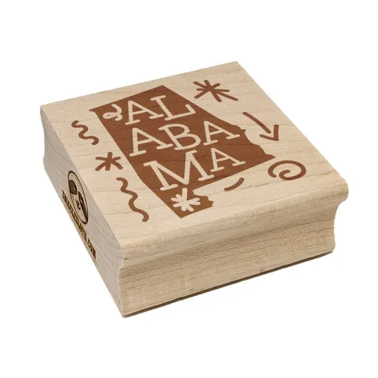 Alabama State with Text Swirls Square Rubber Stamp for Stamping Crafting {7}