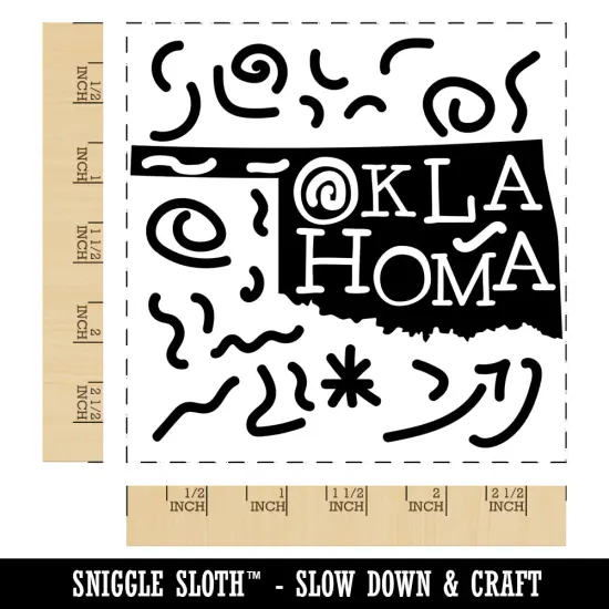 Oklahoma State with Text Swirls Square Rubber Stamp for Stamping Crafting {1}
