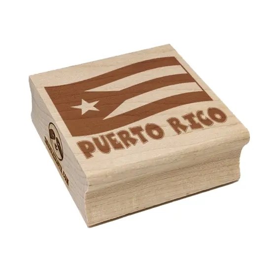 Puerto Rico with Waving Flag Cute Square Rubber Stamp for Stamping Crafting {7}