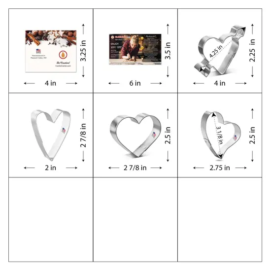 CookieCutter.com Heart 4 Piece Set, Sizes 3 in to 4.25 in, Tin Plate Steel, Handmade in the USA {2}