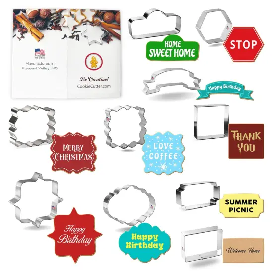 CookieCutter.com Frames & Plaques Cookie Cutter 10 Pc Set, 3 - 5 in Banner Tin Plate Steel, USA {1}