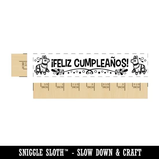Feliz Cumplea&ntilde;os Happy Birthday Spanish Banner with Pinatas Rectangle Rubber Stamp for Stamping Crafting {1}