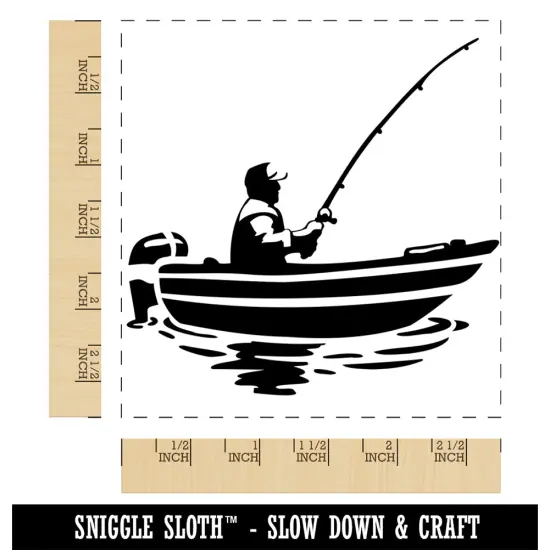 Fisherman in Fishing Boat Square Rubber Stamp for Stamping Crafting {1}