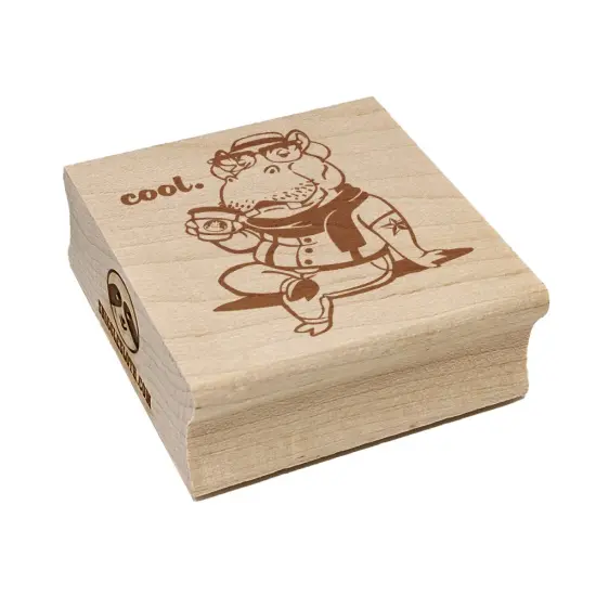 Cool Hipster Hippo Hippopotamus with Coffee Square Rubber Stamp for Stamping Crafting {7}