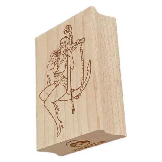 Pin-Up Sailor Woman on Anchor Rectangle Rubber Stamp for Stamping Crafting {2}