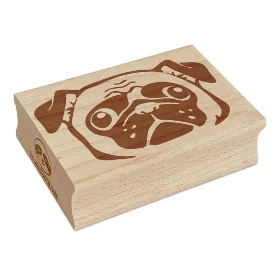 Wide Eyed Pug Dog Face Rectangle Rubber Stamp for Stamping Crafting {7}