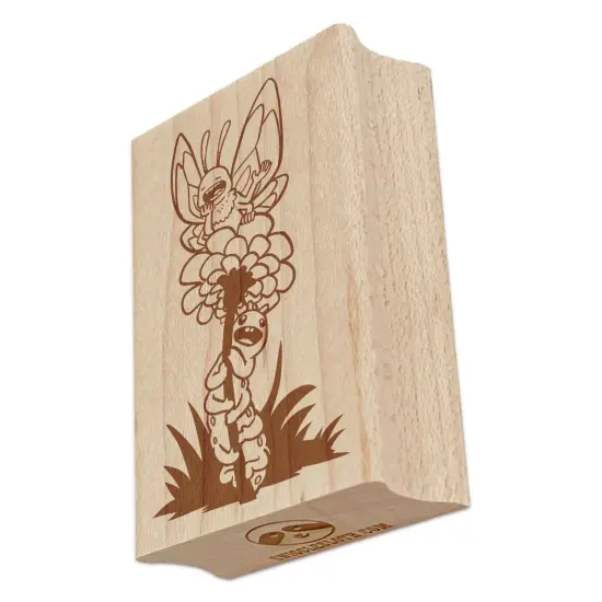 Butterfly Caterpillar on Flower Rectangle Rubber Stamp for Stamping Crafting {7}