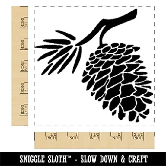 Pinecone on Branch Square Rubber Stamp for Stamping Crafting {1}