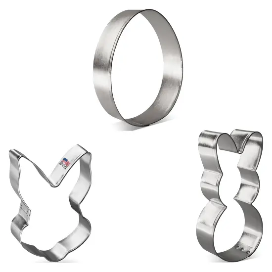 CookieCutter.com Easter Cookie Cutter 3 Pc Set, 3.75 - 4 in, Bunny, Egg, Tin Plate Steel, USA {4}