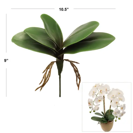 10.5" Green Phalaenopsis Leaf Cluster - Lifelike Artificial Foliage for Home Decor, Floral Arrangements, and Crafting {2}