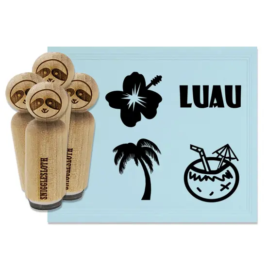 Palm Tree Hibiscus Flower Tropical Beach Luau Drink Rubber Stamp Set for Stamping Crafting Planners {12}