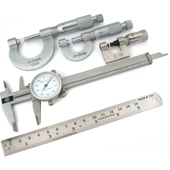 6" Stainless Rule & Dial Caliper w/ Micrometer Tool Set Measuring Sizing Kit {1}