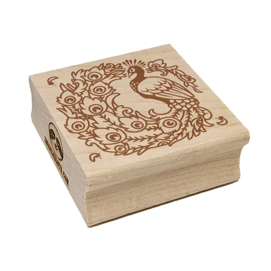 Elegant Peacock with Flowing Tail Feathers Square Rubber Stamp for Stamping Crafting {7}