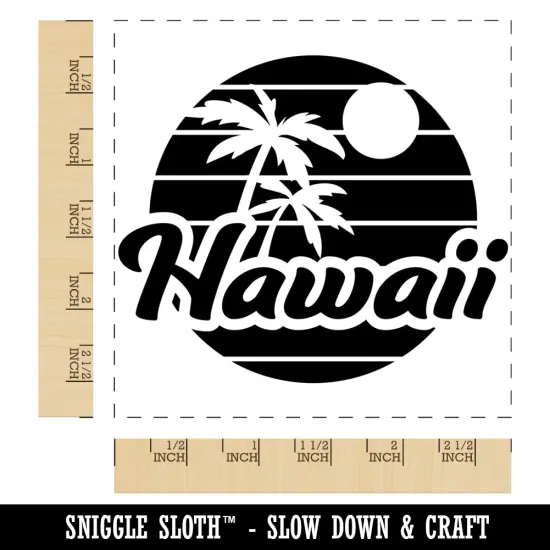 Hawaii Sunset Text with Palm Trees Square Rubber Stamp for Stamping Crafting {1}