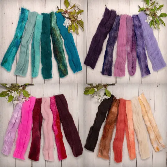 Multi Fiber Sampler - Super soft merino roving, hand dyed BFL wool & sparkling Firestar for felting, spinning, doll making Orange {4}