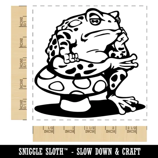 Bored Toad Frog on Toadstool Mushroom Square Rubber Stamp for Stamping Crafting {1}