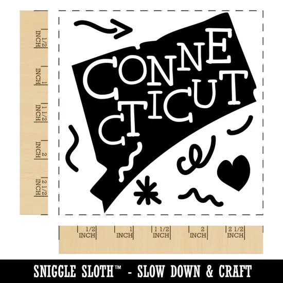 Connecticut State with Text Swirls Square Rubber Stamp for Stamping Crafting {1}