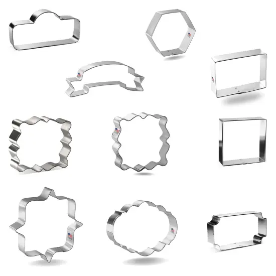 CookieCutter.com Frames & Plaques Cookie Cutter 10 Pc Set, 3 - 5 in Banner Tin Plate Steel, USA {4}