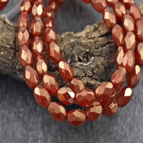 *20* 5x7mm Gold Lustered Red Fire Polished Faceted Oval Beads {3}
