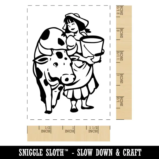 Milk Maid Bucket and Cow 12 Days of Christmas Rectangle Rubber Stamp for Stamping Crafting {1}