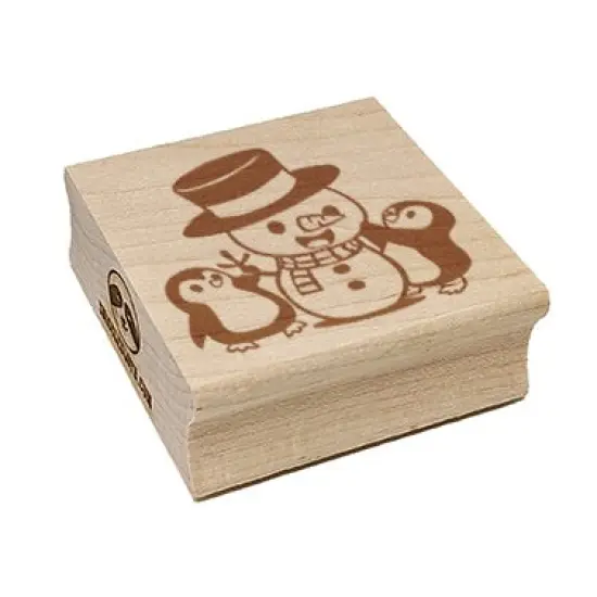 Christmas Penguins Building Snowman Square Rubber Stamp for Stamping Crafting {7}