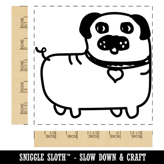 Pug Heart Collar Cute Doodle Square Rubber Stamp for Stamping Crafting {1}