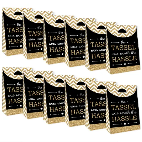 Big Dot of Happiness Tassel Worth The Hassle - Gold - Graduation Gift Favor Bags - Party Goodie Boxes - Set of 12 {6}