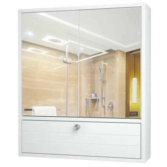 Costway Bathroom Cabinet Medicine Cabinet Double Mirror Door Wall Mount Storage Wood Shelf White {1}