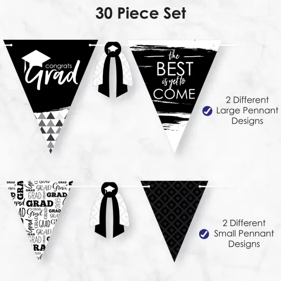 Big Dot of Happiness 30 Piece Black and White Graduation Party Pennant Triangle Banner {6}