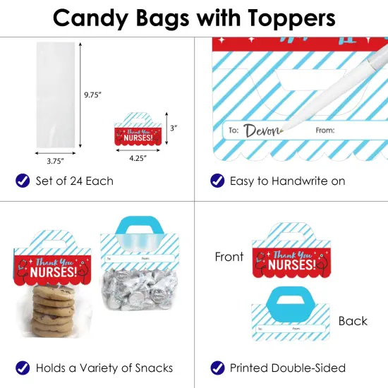 Big Dot of Happiness Thank You Nurses - DIY Nurse Appreciation Week Clear Goodie Favor Bag Labels - Candy Bags with Toppers - Set of 24 {4}