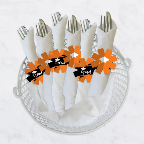 Big Dot of Happiness Orange Grad - Best is Yet to Come - Orange Graduation Party Paper Napkin Holder - Napkin Rings - Set of 24 {4}