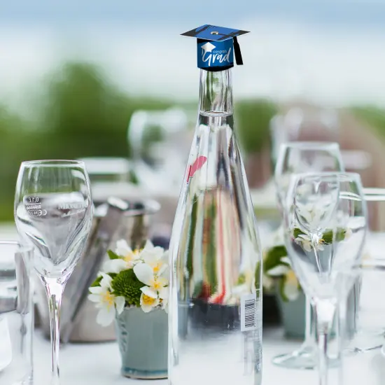 Big Dot of Happiness Blue Grad - Best is Yet to Come - DIY Grad Cap Royal Blue Graduation Party Bottle Topper Decorations - Set of 20 {7}