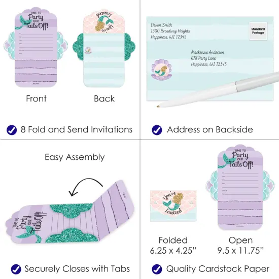 Big Dot of Happiness Let's Be Mermaids - Fill-In Cards - Baby Shower or Birthday Party Fold and Send Invitations - Set of 8 {4}