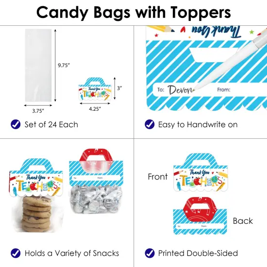 Big Dot of Happiness Thank You Teachers - DIY Teacher Appreciation Clear Goodie Favor Bag Labels - Candy Bags with Toppers - Set of 24 {4}