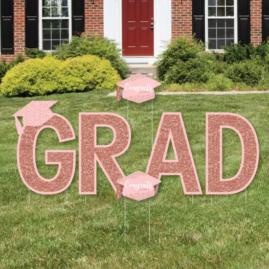 Big Dot of Happiness Rose Gold Grad - Yard Sign Outdoor Lawn Decorations - Graduation Party Yard Signs - Grad {1}