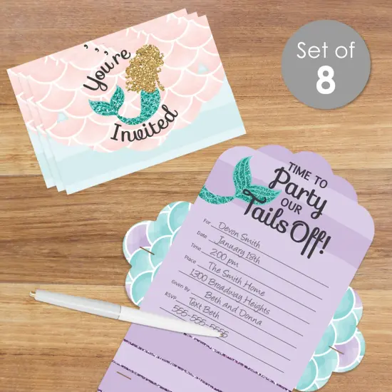 Big Dot of Happiness Let's Be Mermaids - Fill-In Cards - Baby Shower or Birthday Party Fold and Send Invitations - Set of 8 {3}