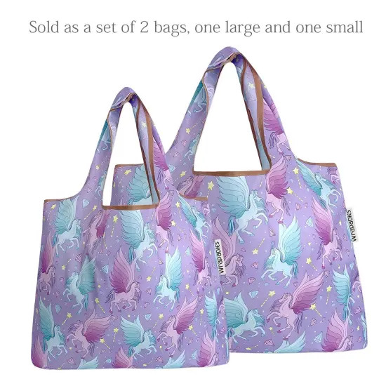 Wrapables Large & Small Foldable Tote Nylon Reusable Grocery Bags, Set of 2 Pegasus {3}