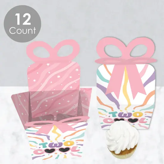 Big Dot of Happiness Two Cool - Girl - Square Favor Gift Boxes - Pastel 2nd Birthday Party Bow Boxes - Set of 12 {4}