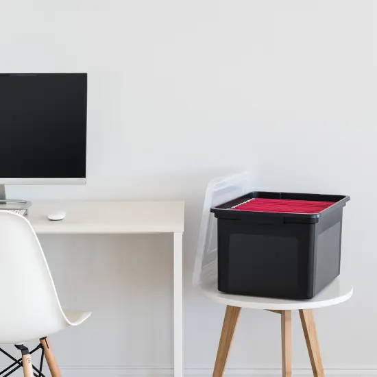 IRIS USA Letter/Legal File Tote Box, BPA-Free Plastic Storage Bin Tote Organizer with Durable and Secure Latching Lid, Stackable and Nestable, Black/Clear {2}