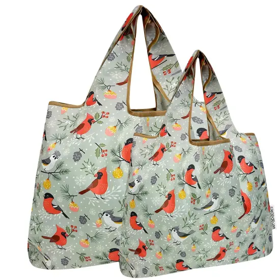 Wrapables Large & Small Foldable Tote Nylon Reusable Grocery Bags, Set of 2, Cardinals {1}