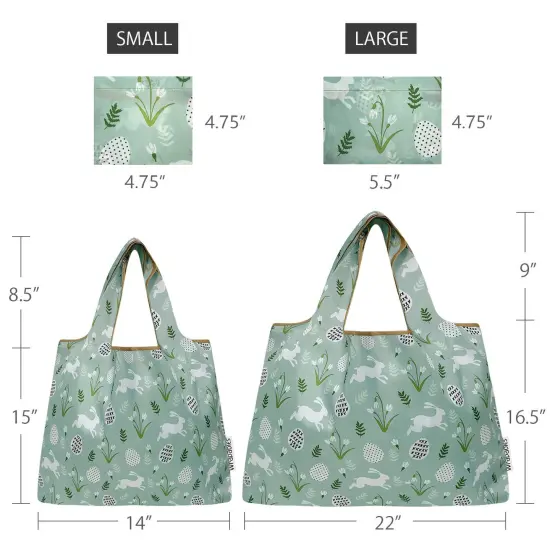 Wrapables Large & Small Foldable Tote Nylon Reusable Grocery Bags, Set of 2, Easter Bunny {2}