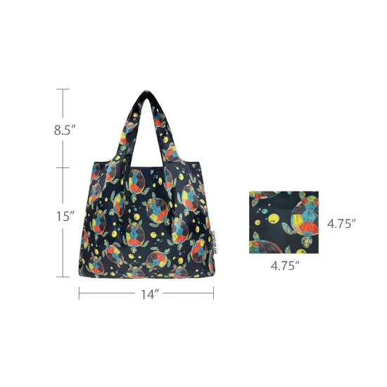 Wrapables Medium Foldable Tote Nylon Reusable Grocery Bag (Set of 2), Sea Turtles {2}