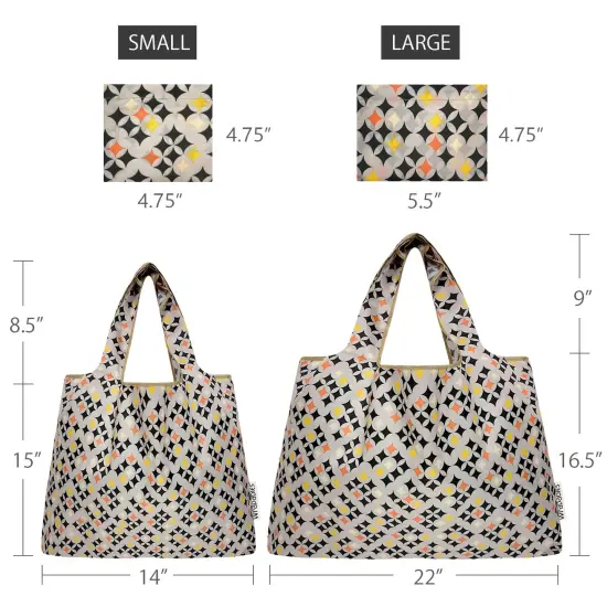 Wrapables Large & Small Foldable Tote Nylon Reusable Grocery Bags, Set of 2, Starry Gray {2}