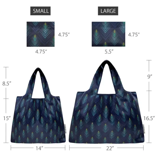 Wrapables Large & Small Foldable Tote Nylon Reusable Grocery Bags, Set of 2, Blue Echo {2}
