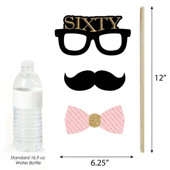 Big Dot of Happiness Chic 60th Birthday - Pink, Black and Gold - Photo Booth Props Kit - 20 Count {6}