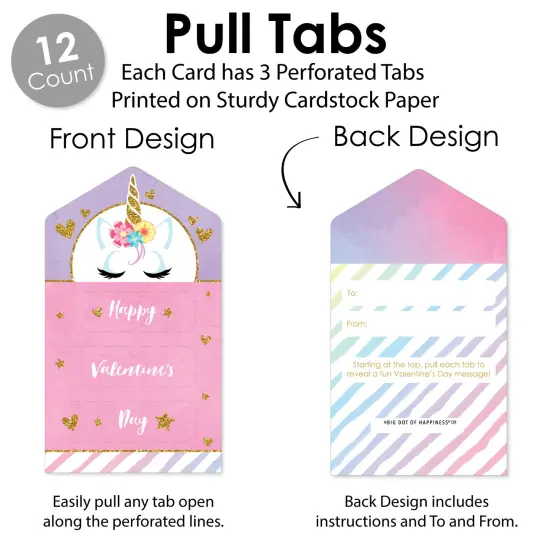 Big Dot of Happiness Rainbow Unicorn - Magical Unicorn Cards for Kids - Happy Valentine's Day Pull Tabs - Set of 12 {6}