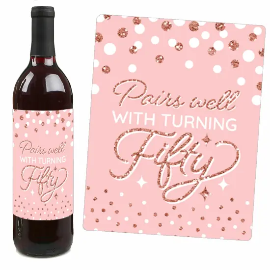 Big Dot of Happiness 50th Pink Rose Gold Birthday Party Decorations for Women and Men Wine Bottle Label Stickers 4 Ct {4}