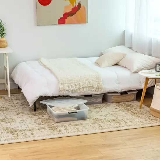 IRIS USA 33 Qt Plastic Under Bed Storage Organizer Bin Container with Secure Lids and Durable Black Buckles, Multi-Purpose for Clothes, Shoes, Clothing, and Bedding, Short, Clear, 3 Pack {2}